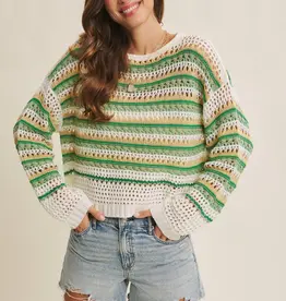 Multi Stripe Loose Fit Crochet Sweater