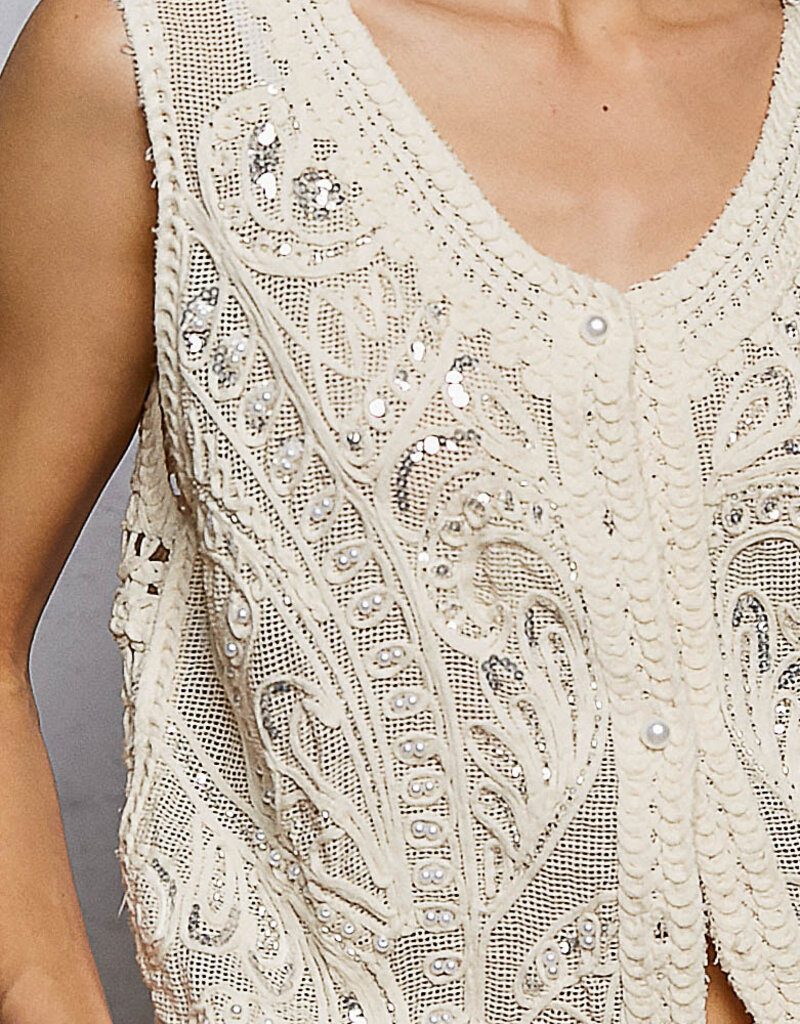 Pearl Embroidery Sequins Crocheted Vest