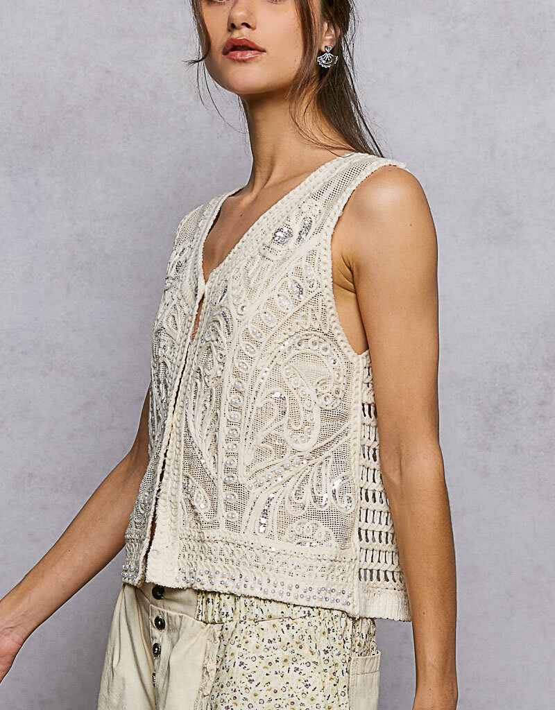 Pearl Embroidery Sequins Crocheted Vest