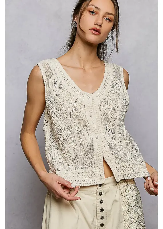 Pearl Embroidery Sequins Crocheted Vest
