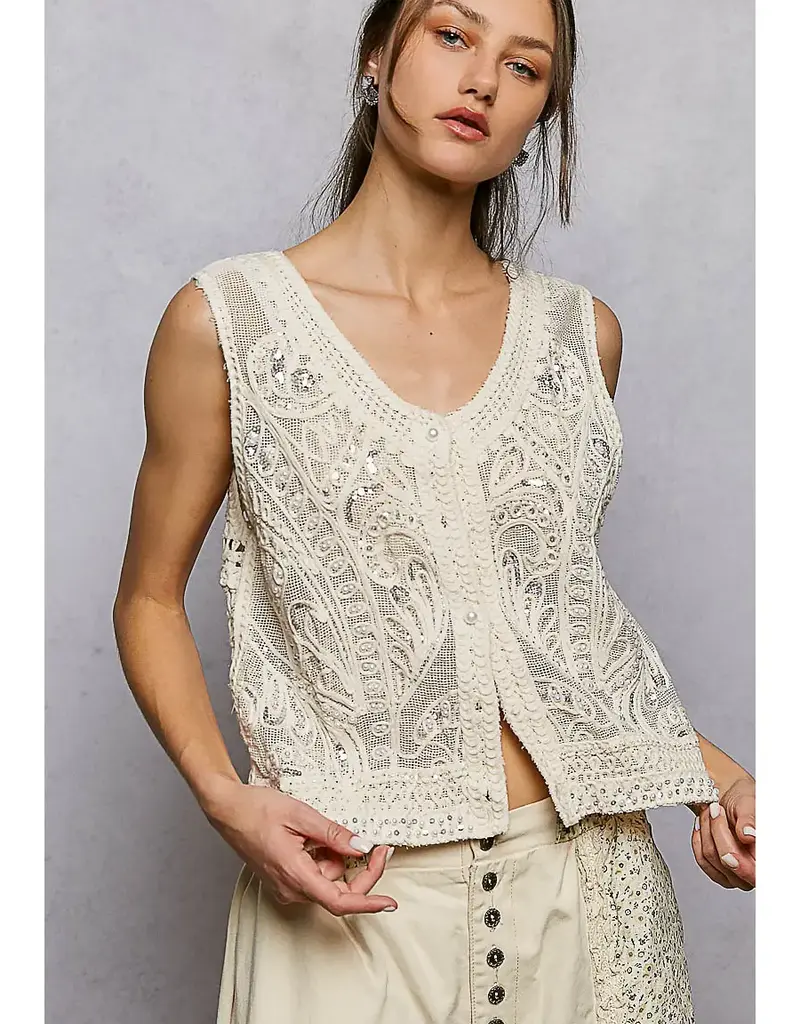 Pearl Embroidery Sequins Crocheted Vest