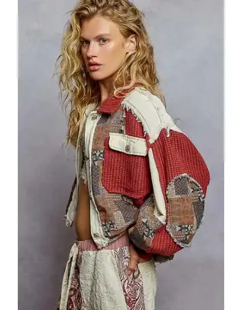 Patchwork Paisley Cropped Knit Jacket