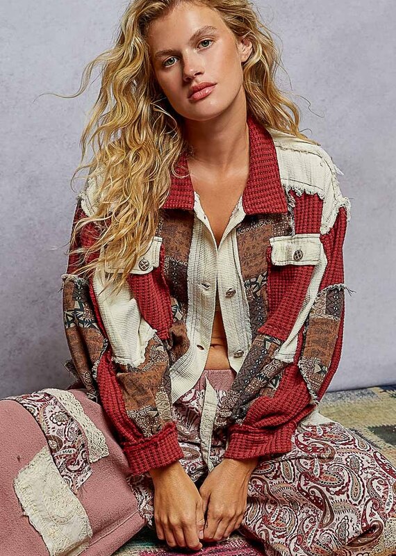 Patchwork Paisley Cropped Knit Jacket