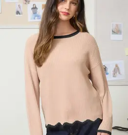 Contrast Scallop Trim Knit Pullover Sweater