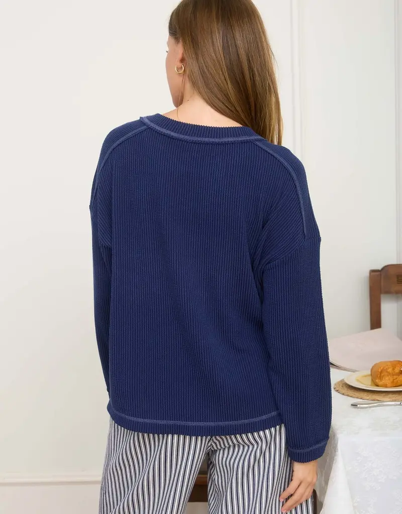 Ribbed Long Sleeve Knit Top