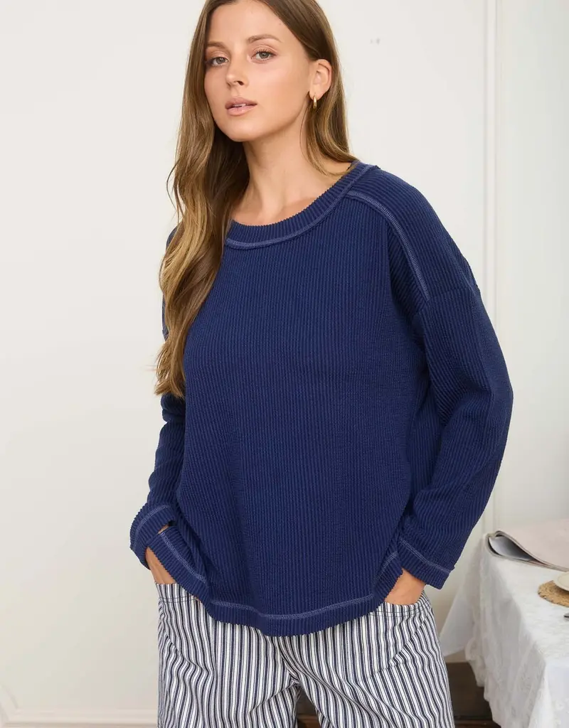 Ribbed Long Sleeve Knit Top