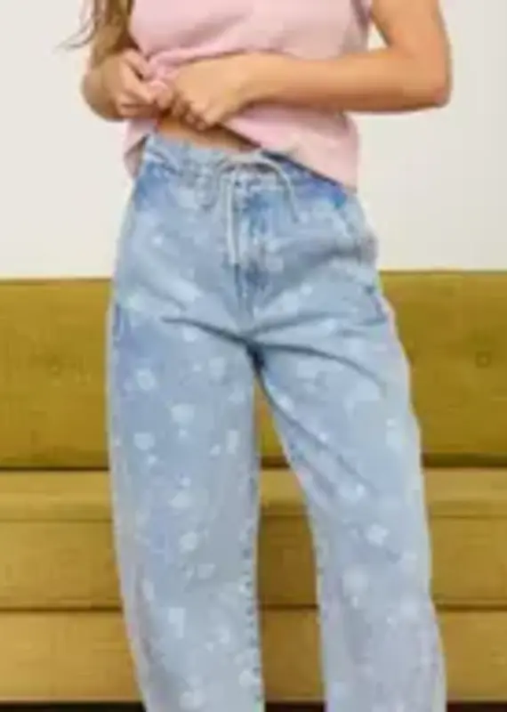 Dandelion Print Drawstring Waist Jeans