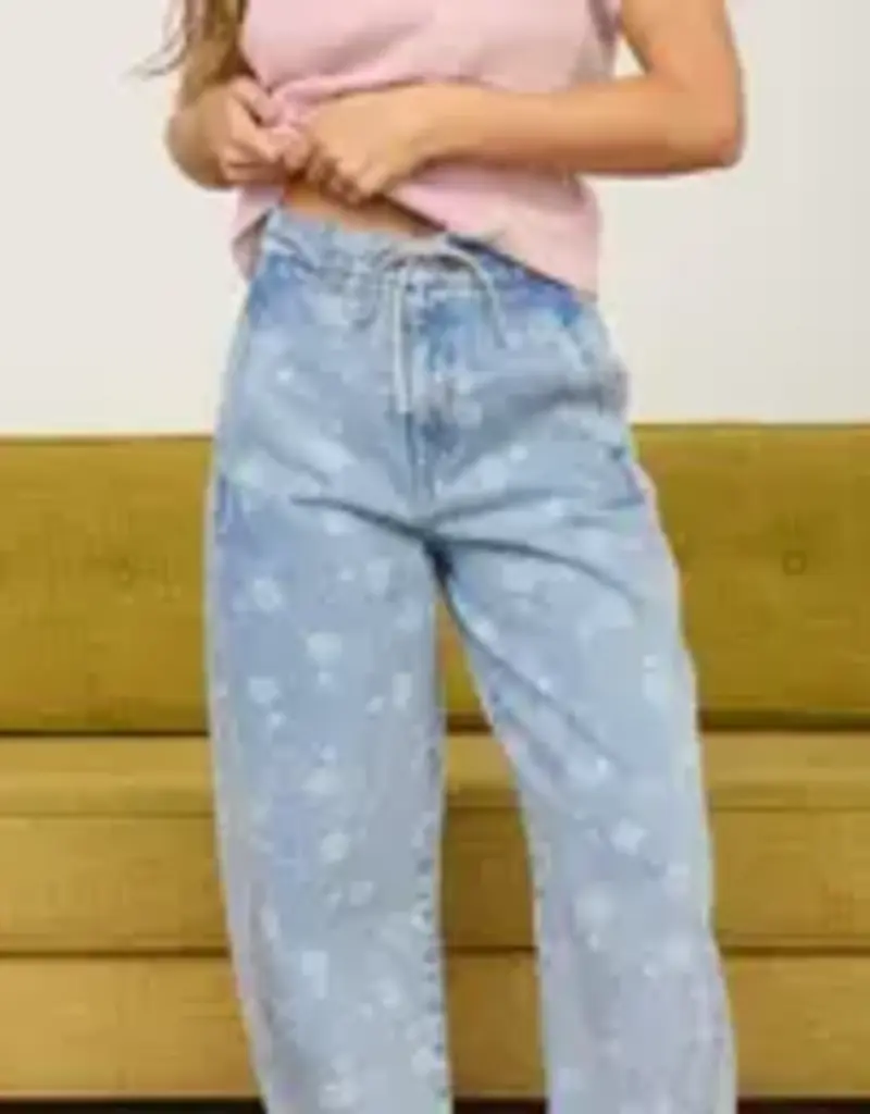 Dandelion Print Drawstring Waist Jeans