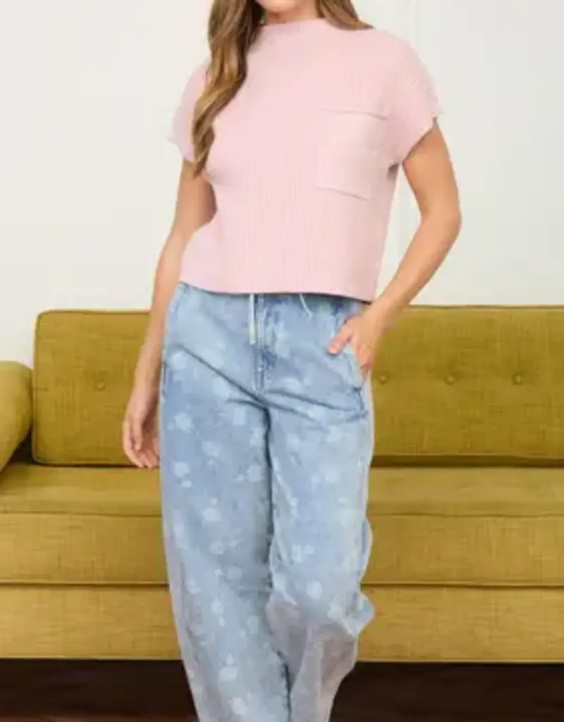 Dandelion Print Drawstring Waist Jeans