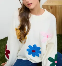 Crochet Floral Detail Light Weigh Sweater