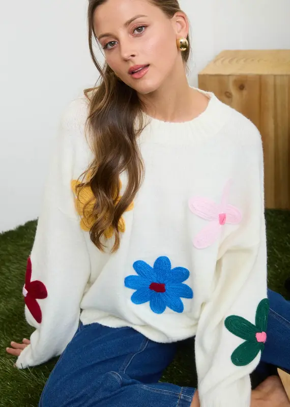 Crochet Floral Detail Light Weigh Sweater