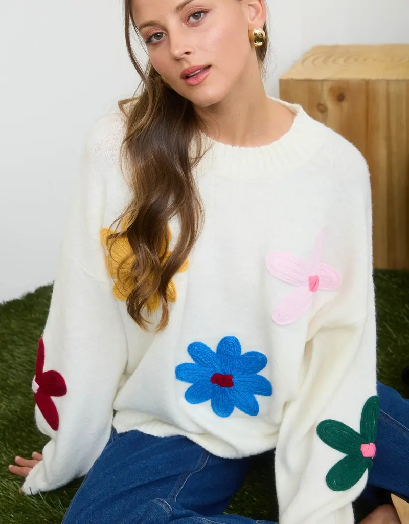 Crochet Floral Detail Light Weigh Sweater