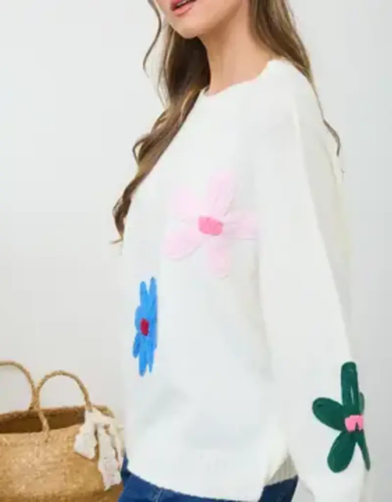 Crochet Floral Detail Light Weigh Sweater