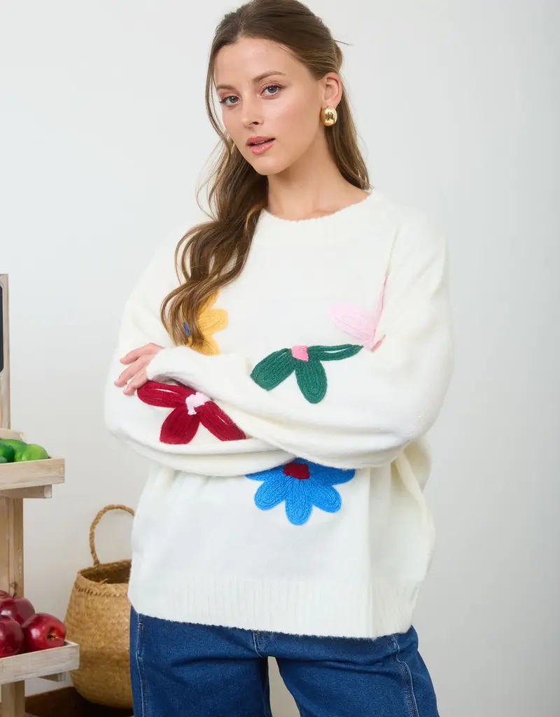 Crochet Floral Detail Light Weigh Sweater