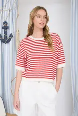Short Sleeve Stripe Knit Sweater
