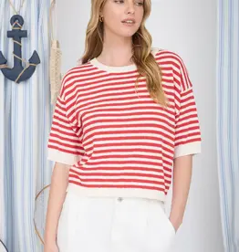 Short Sleeve Stripe Knit Sweater