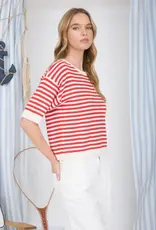 Short Sleeve Stripe Knit Sweater