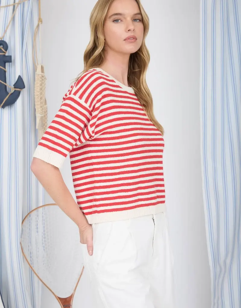 Short Sleeve Stripe Knit Sweater