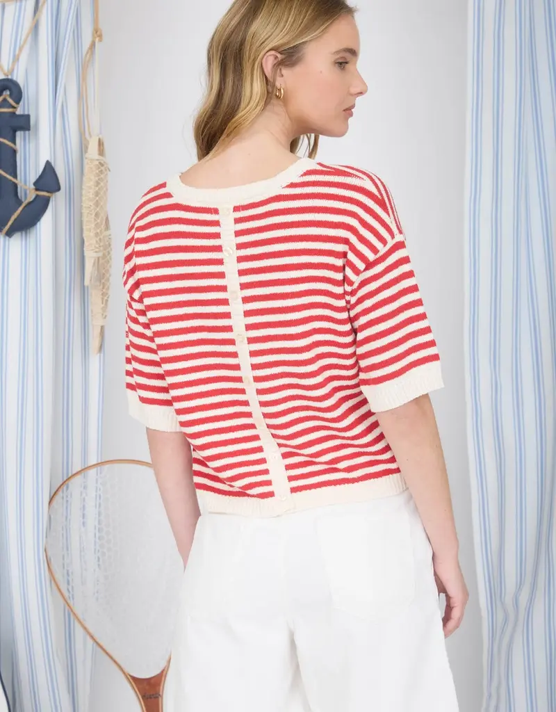 Short Sleeve Stripe Knit Sweater