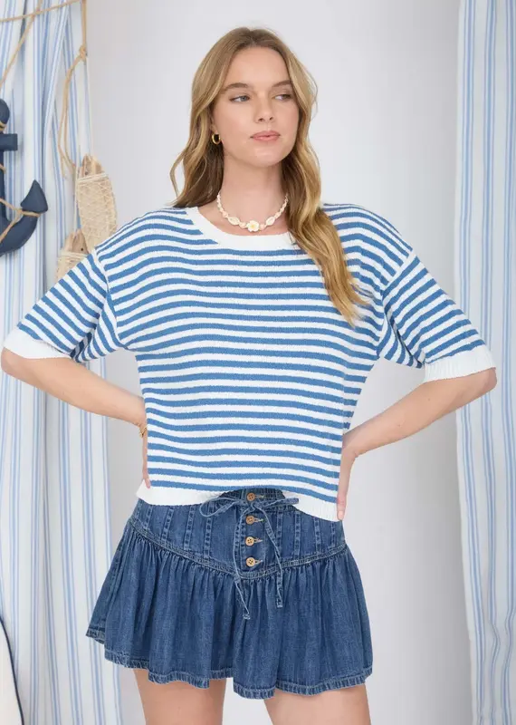 Short Sleeve Stripe Knit Top