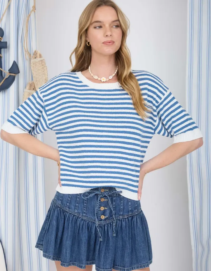 Short Sleeve Stripe Knit Top