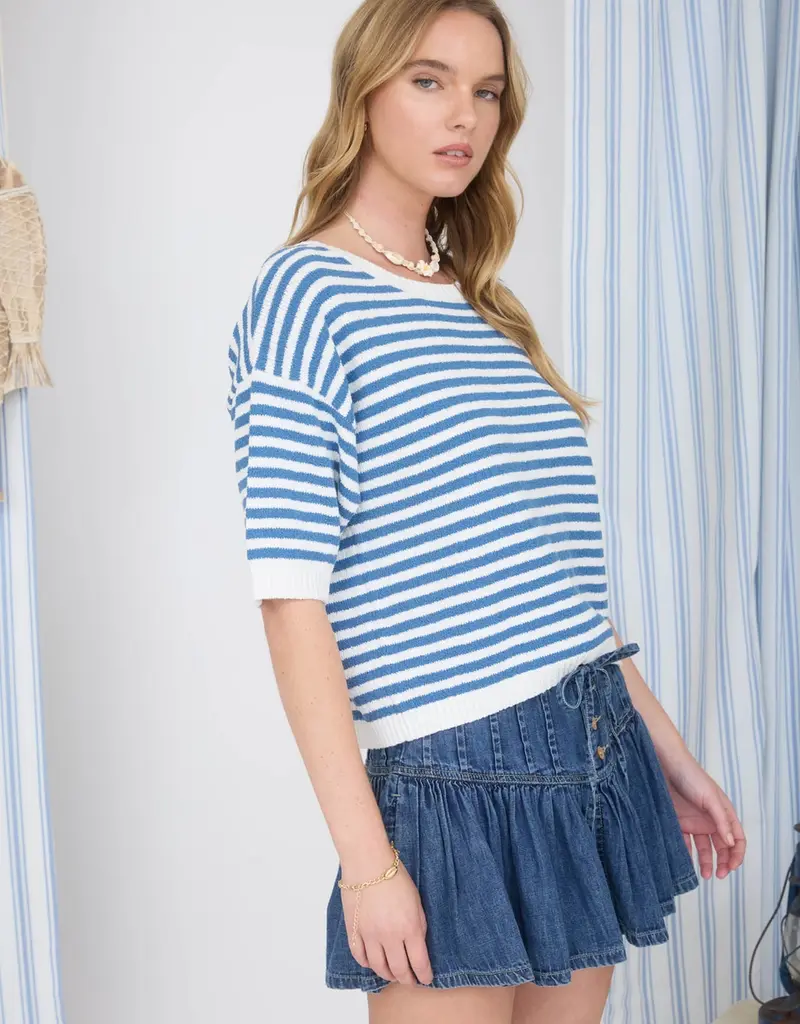 Short Sleeve Stripe Knit Top