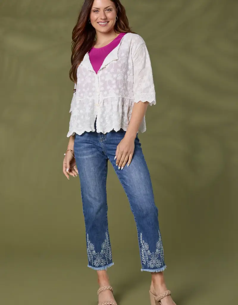 Bamboo Soft Straight Crop Floral Embroidery