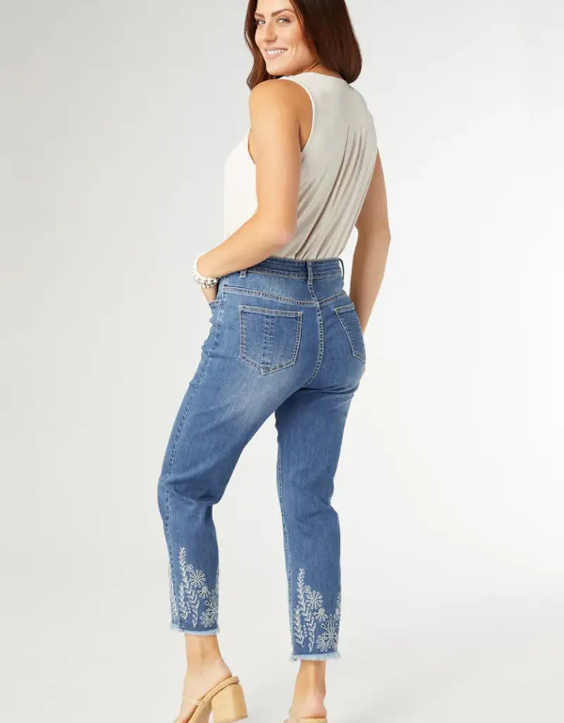 Bamboo Soft Straight Crop Floral Embroidery