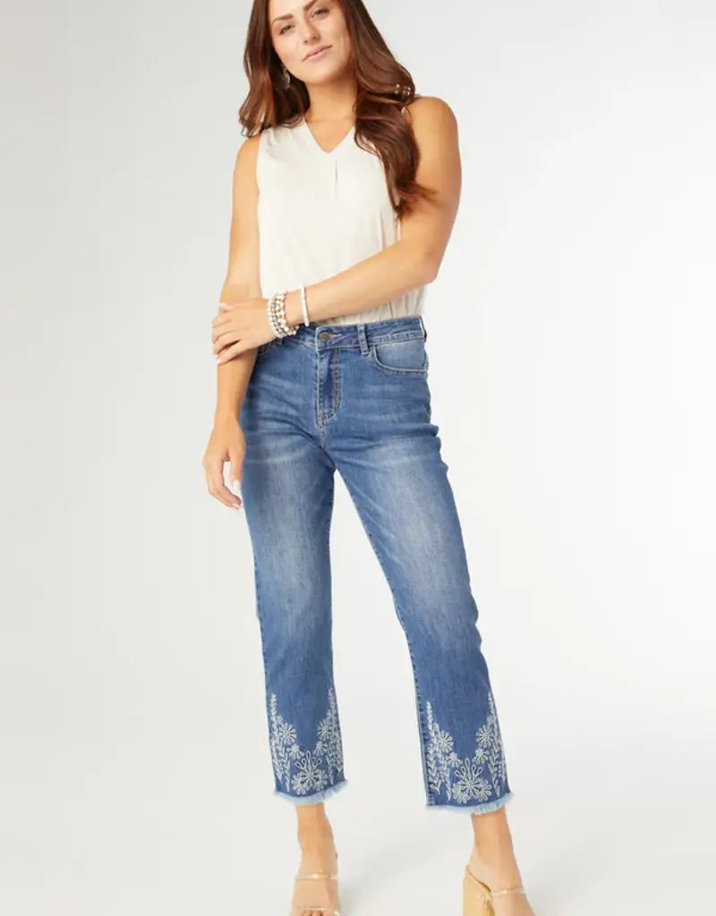 Bamboo Soft Straight Crop Floral Embroidery