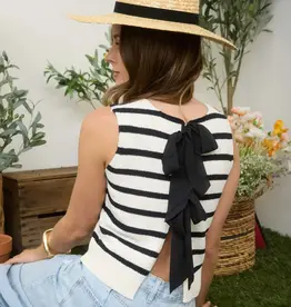 Tie Back Striped Sleeveless Knit Sweater