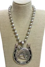 Horse Shoe Pendant Faux Navajo Pearl Necklace