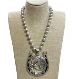 Horse Shoe Pendant Faux Navajo Pearl Necklace