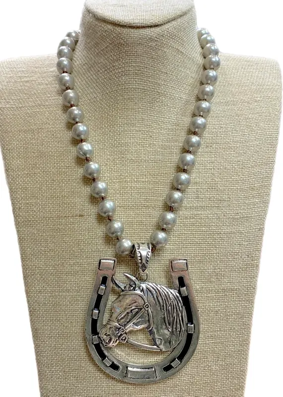 Horse Shoe Pendant Faux Navajo Pearl Necklace