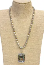 Detachable Black-Gray Crystal Pendant On Faux Navajo Pearl