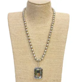 Detachable Black-Gray Crystal Pendant On Faux Navajo Pearl