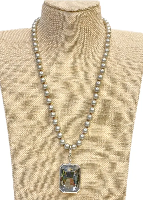 Detachable Black-Gray Crystal Pendant On Faux Navajo Pearl