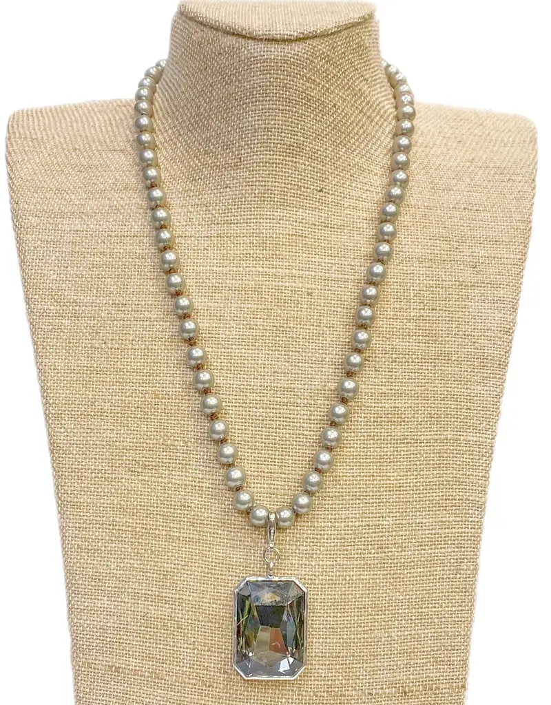 Detachable Black-Gray Crystal Pendant On Faux Navajo Pearl