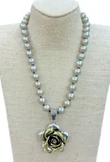 Two Tone Rose Pendant On Faux Navajo Pearl Necklace