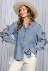 Chambray Bow Sleeve Detail Denim Shirt