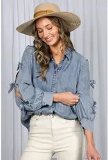 Chambray Bow Sleeve Detail Denim Shirt