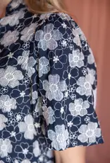 Ruffled V-Neck with Floral Embroidered