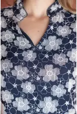 Ruffled V-Neck with Floral Embroidered