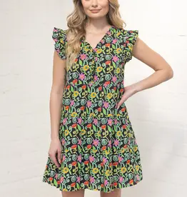 Ruffled V Neck Tiered Floral Print Dress