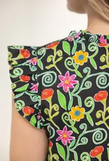 Ruffled V Neck Tiered Floral Print Dress