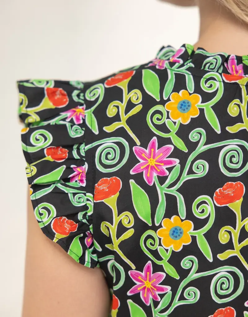 Ruffled V Neck Tiered Floral Print Dress