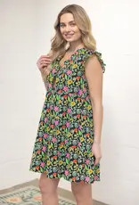 Ruffled V Neck Tiered Floral Print Dress