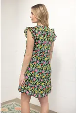 Ruffled V Neck Tiered Floral Print Dress