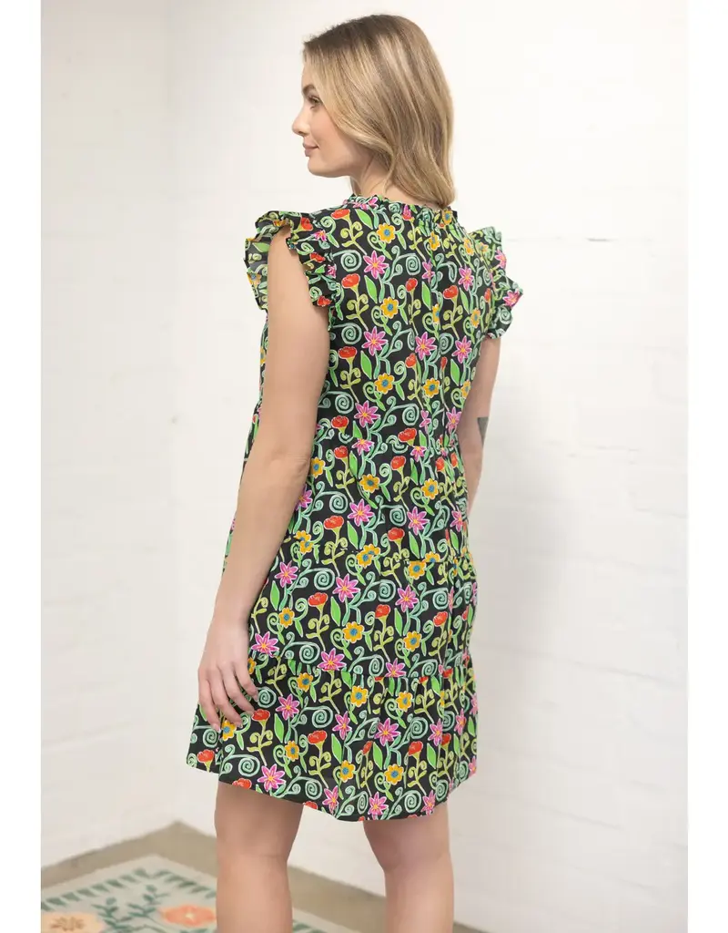 Ruffled V Neck Tiered Floral Print Dress