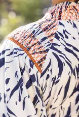 Smocked Neck and Shoulder Detail Printed Top