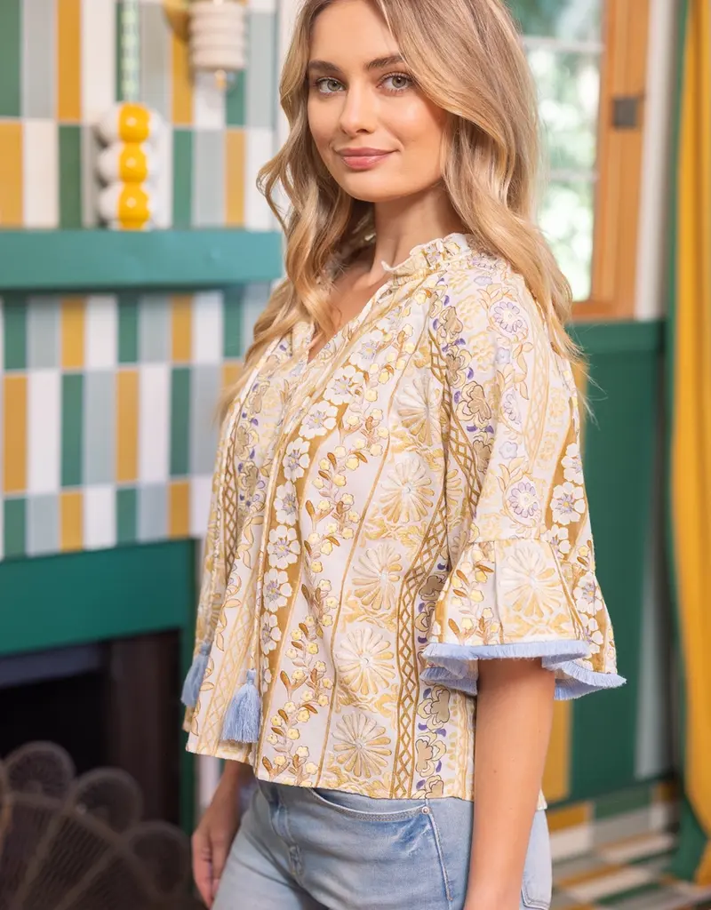 Fringed Tassel Floral Embroidery Top